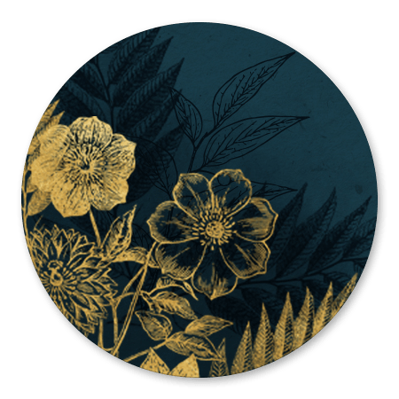 Gouden bloemen met donkerblauw
